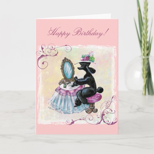 Black Poodle Boudoir Retro Art Birthday Card Karte (Vorderseite)
