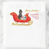 Black Poodle Dog Christmas Sleigh Rechteckiger Aufkleber (Tasche)