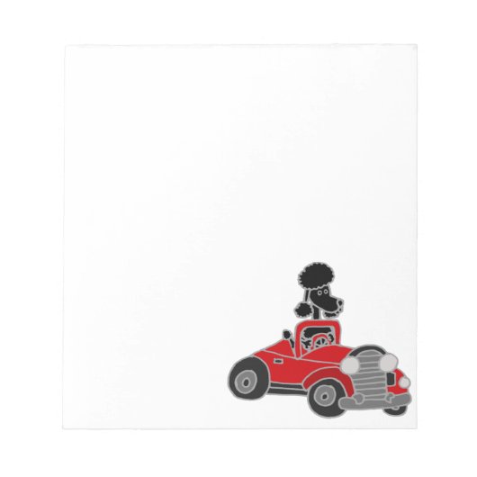 Black Poodle Driving Red Convertible Car Notizblock (Vorderseite)