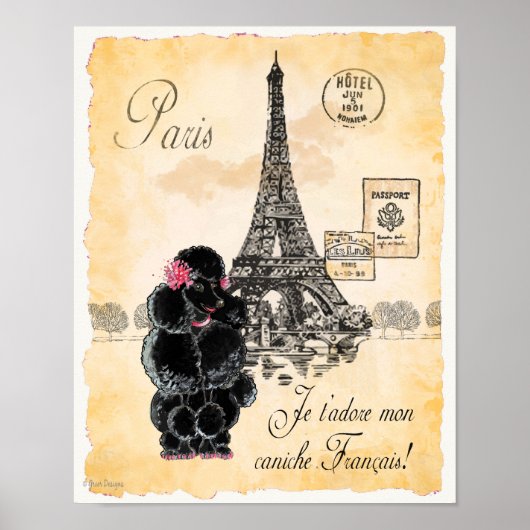 Black Poodle Eiffelturm Paris Art Prinz Poster (Vorne)