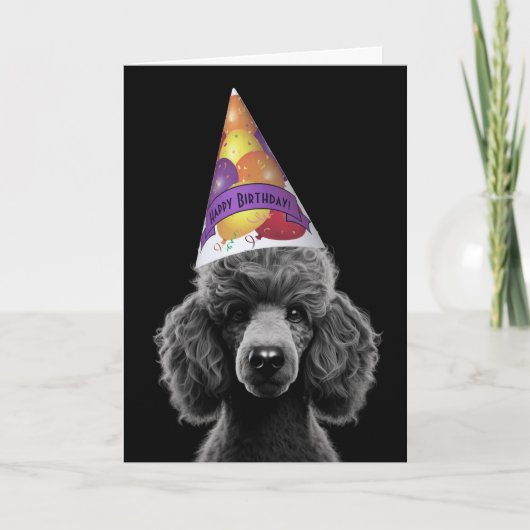 Black Poodle Head Party Hat with Happy Birthday Karte (Vorderseite)