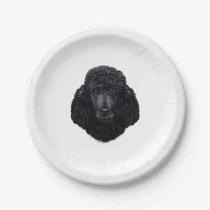 Black Poodle Hundegesicht Pappteller