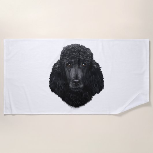 Black Poodle Hundegesicht Strandtuch (Vorderseite)