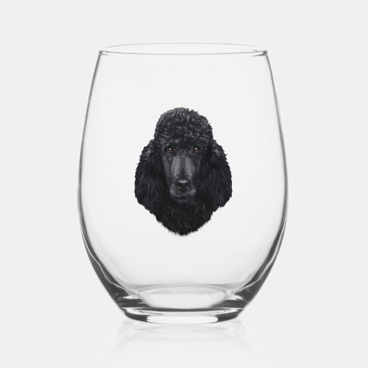 Black Poodle Hundegesicht Weinglas Ohne Stiel (Vorderseite)