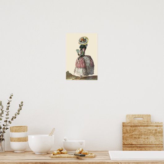 Black Poodle in Marie Antoinette Kostüm Drucken Poster (Küche)