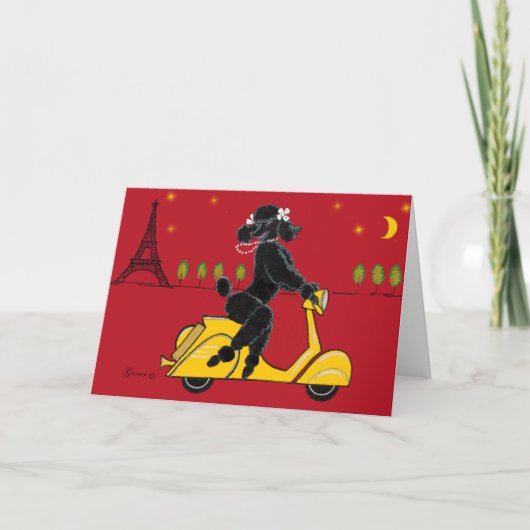 Black Poodle in Paris auf Scooter Karte (Vorderseite)