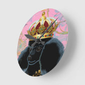 Black Poodle King with Crown Runde Wanduhr (Winkel)