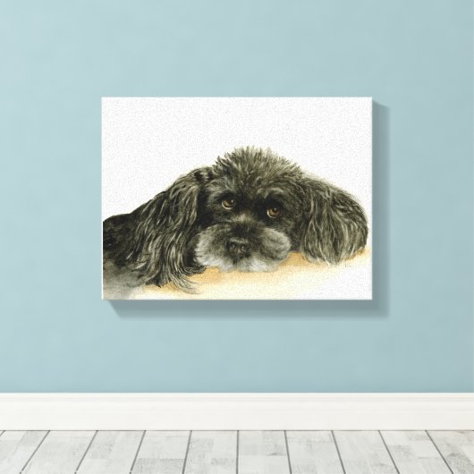 Black Poodle Leinwand gerahmt (Insitu (Holzboden))