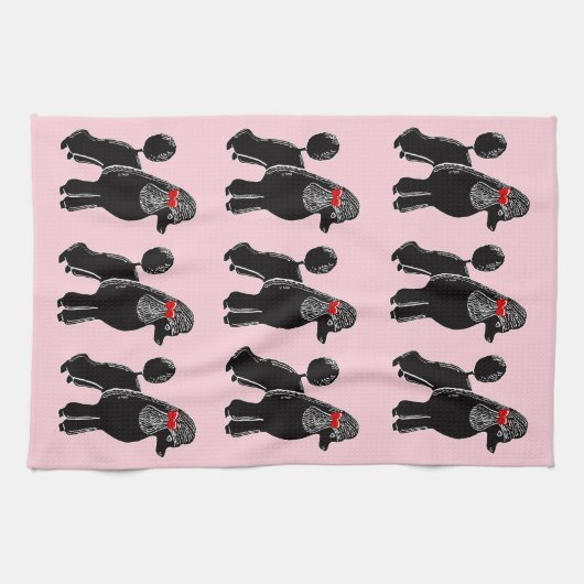 Black Poodle mit Red Bow Print Kitchtuch Geschirrtuch (Horizontal)