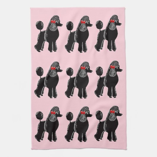 Black Poodle mit Red Bow Print Kitchtuch Geschirrtuch (Vertikal)