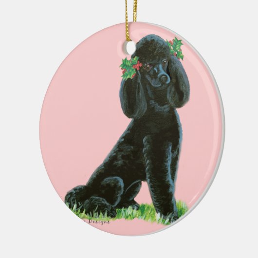Black Poodle n Holly Christmas Tree Keramikornament (Links)