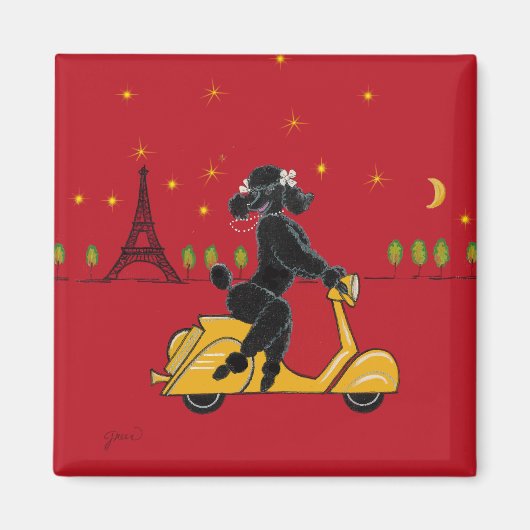 Black Poodle Paris Scooter Eiffel Tower Magnet (Vorne)