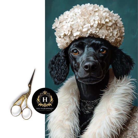 Black Poodle Portrait White Hydrangea Decoupage Seidenpapier