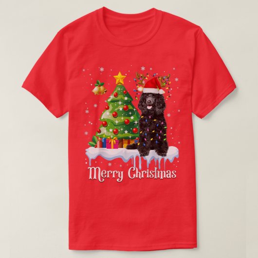 Black Poodle Santa Christmas Tree Lights Hund Love T-Shirt (Design vorne)