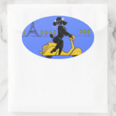 Black Poodle Scooter Retro Eiffelturm Ovaler Aufkleber (Tasche)