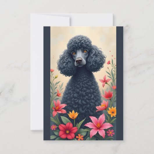 Black Poodle und Blume Note Card Dankeskarte (Vorderseite)