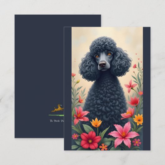 Black Poodle und Blume Note Card Dankeskarte (Vorne/Hinten)