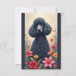 Black Poodle und Blume Note Card Dankeskarte