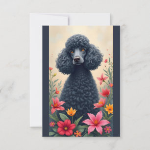 Black Poodle und Blume Note Card Dankeskarte