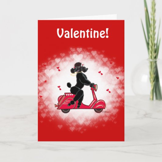 Black Poodle und Scooter Valentine Art Feiertagskarte (Vorderseite)