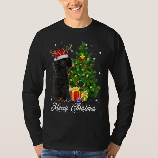 Black Poodle Weihnachtsbaum Lichter Xmas Rein T-Shirt (Vorderseite)