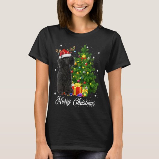 Black Poodle Weihnachtsbaum Lichter Xmas Rein T-Shirt (Vorderseite)