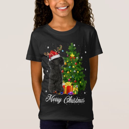 Black Poodle Weihnachtsbaum Lichter Xmas Rein T-Shirt (Vorderseite)