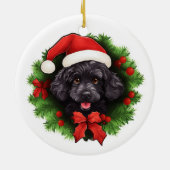 Black Poodle Weihnachtskranz Keramik Ornament (Hinten)
