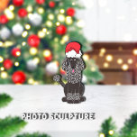 Black Poodle Weihnachtsmann Ornament Fotoskulptur Ornament<br><div class="desc">Niedliches,  schwarzes Poodle mit rotem Hut auf dem Kopf des Weihnachtsmanns. Adorable Augen und rosa Zunge heraus. Dog Graphic von: Lori@SaltTownStudio.</div>