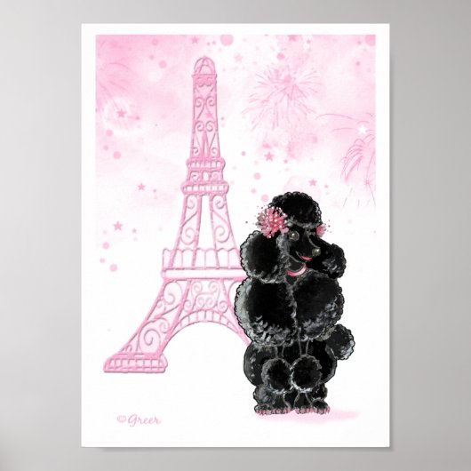 Black Poodle with Pink Eiffel Tower Poster (Vorne)