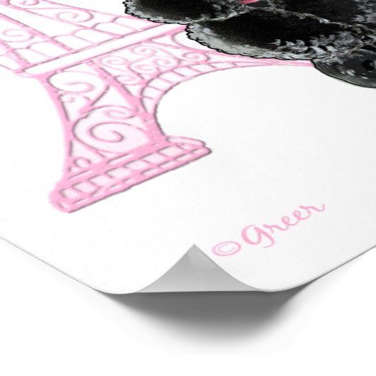 Black Poodle with Pink Eiffel Tower Poster (Ecke)
