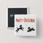 Black Poodles Playing Frohe Christmas Art Button (Vorne & Hinten)