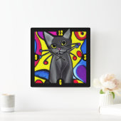 Black Pop Art Cat Quadratische Wanduhr (Zuhause)