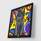 Black Pop Art Cat Quadratische Wanduhr (Winkel)