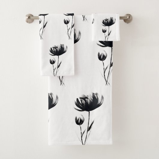 Black Poppies Abstrakte Blume Blumengarten Badhandtuch Set (Insitu)