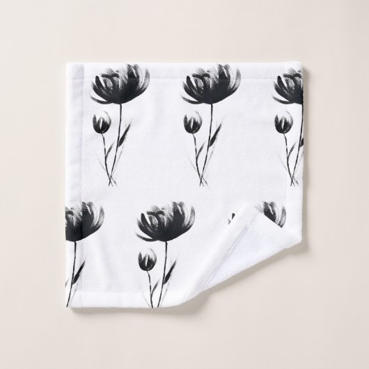 Black Poppies Abstrakte Blume Blumengarten Badhandtuch Set (Waschlappen)