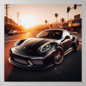 Black Porsche Sunset Poster (Vorne)