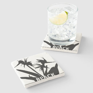 BLACK - Posavasos con Flor del paraíso en negro Steinuntersetzer