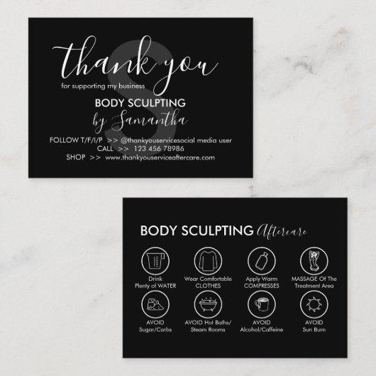 Black Post Body Sculpting Aftercare Vielen Dank Visitenkarte (Vorne/Hinten)