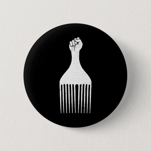 Black Power erhobene Faust Afro Pick Schwarze Gesc Button (Vorderseite)