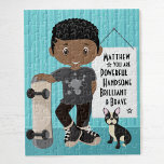 Black Powerful and Brave Boy Jigsaw Puzzle<br><div class="desc">Personalisiertes multikulturelles Puzzle mit positiver Bestätigung für Kinder. Bitte Karo mehr von meinen personalisierten Geschenken raus.</div>