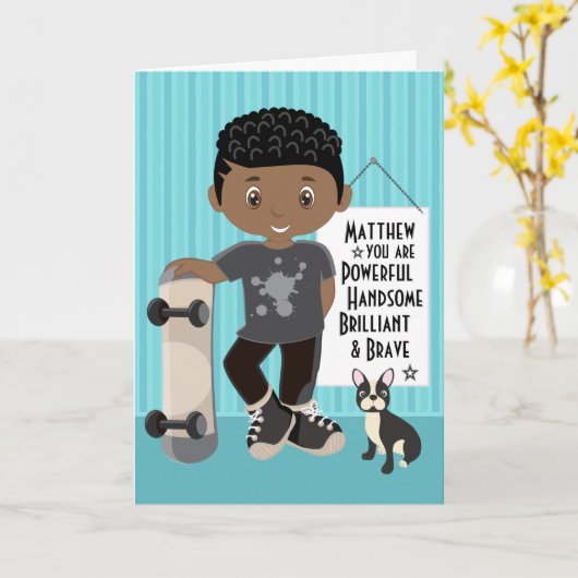 Black Powerful & Brave Boy Card Karte (Gelbe Blume)