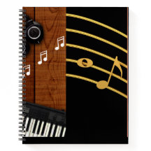 Black Practice Musical Note Design Spiral Notebook