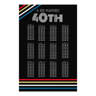Black & Primary 40th Retro Stripe Sitzplan Fotodruck