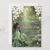 Black Princess and Frog Sage Green Dress Sweet 16 Einladung (Vorderseite)