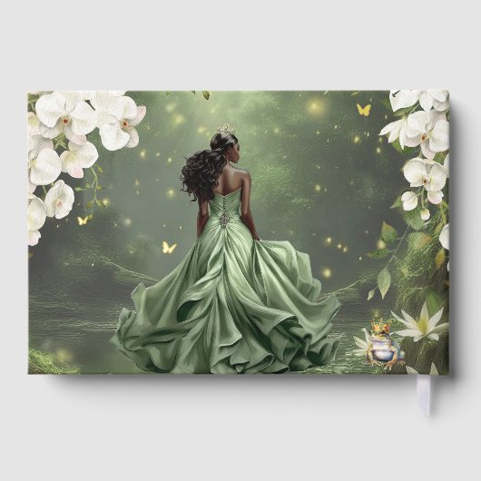 Black Princess and Frog Sage Green Dress Sweet 16 Gästebuch (Rückseite)