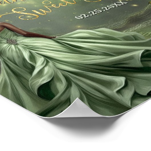 Black Princess and Frog Sage Green Dress Sweet 16 Poster (Ecke)