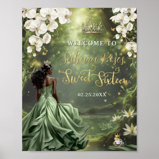 Black Princess and Frog Sage Green Dress Sweet 16 Poster (Vorne)
