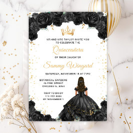 Black Princess Floral Quinceañera Einladung