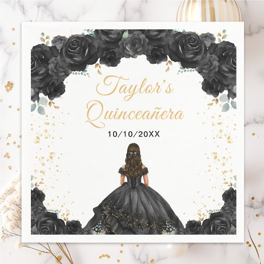 Black Princess Floral Quinceañera Serviette